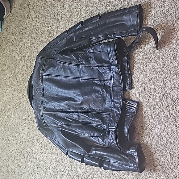 Maje Leather Motorcycle Jacket with Sleeve Slits - Picture 8 of 14